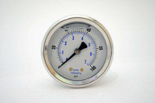 PIC 0-100 PSI Glycerine Filled Pressure Gauge 2 in. with Stainless Steel Case and 1/4 in. NPT Male - 202L-204E