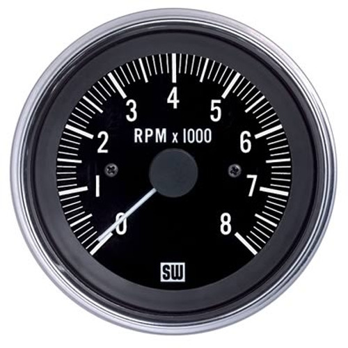 Stewart Warner Tachometer 8000 RPM Ignition Signal Chrome Bezel - 82170