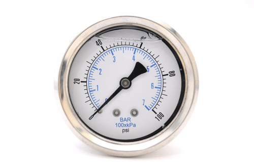 PIC 0-100 PSI Glycerine Filled Pressure Gauge 2.5 in. with Stainless Steel Case and 1/4 in. NPT Male - 202L-254E