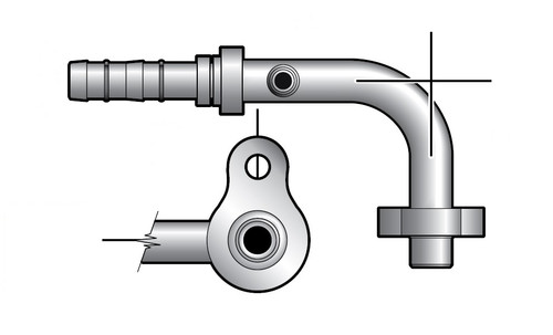 Aeroquip E-Z Clip 90 Degree Elbow Pad w/ Right Side Bolt Hole/Low Side 134a Port - 12 to 10 Pad Fitting - Red Dot 70R85311 - RD-5-11542-1P