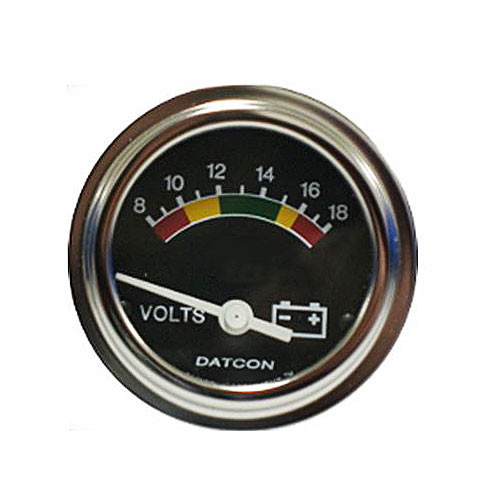 Datcon 52mm 8-18 Heavy Duty Industrial Voltmeter Gauge 12V with Polished Bezel and Colored Dial - 100167