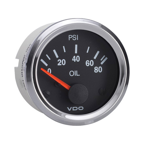 VDO 2-1/16 in. Vision Chrome 80 PSI Electric Oil Pressure Gauge 12V Use with US Sender - 350 195