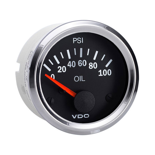 VDO 2-1/16 in. Vision Chrome 100 PSI Electric Oil Pressure Gauge 12V Use with VDO Sender - 350 196