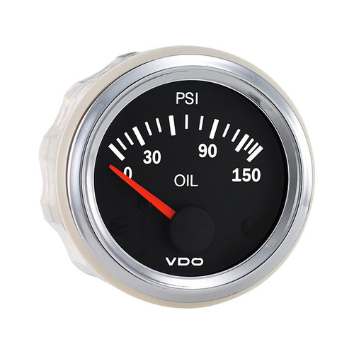 VDO 2-1/16 in. Vision Chrome 150 PSI Electric Oil Pressure Gauge 12V Use with VDO Sender - 350 198