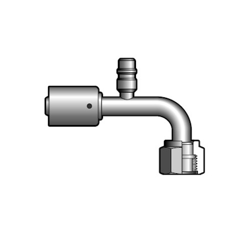 Red Dot 90 Deg. Female O-Ring Refrigerant Steel Fitting 12 x 12 with R134a Charge Port - 70R6492S / RD-5-8282-0P