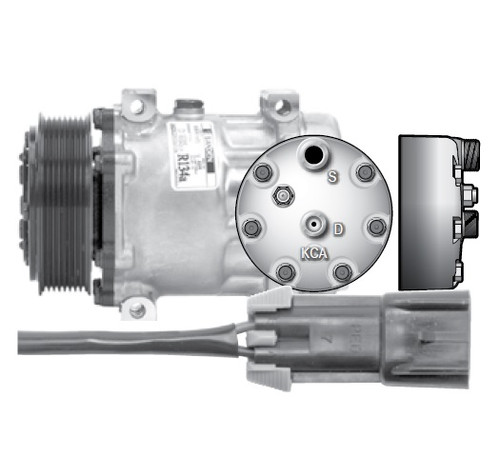 Sanden Compressor Model 7H15SHD 12V R-134a with 119mm Poly 8 Clutch and KCA Head - 75R89662 / RD-5-14656-0P by Red Dot