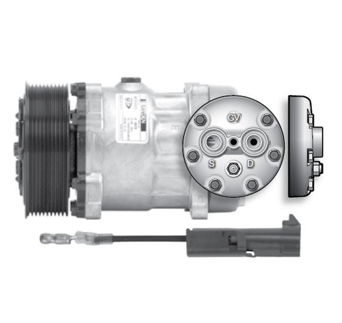 Sanden Compressor Model 7H15FLX7 12V R134a with 125mm Poly 10 Clutch and GV Head - 75R89392 / RD-5-10897-0P by Red Dot