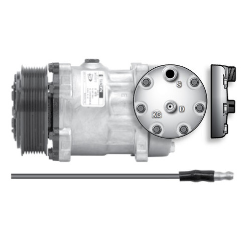 Sanden Compressor Model SD7H15 12V R134a with 119mm Poly 8 Clutch and KG Head - Red Dot 75R84662 / RD-5-11002-0P
