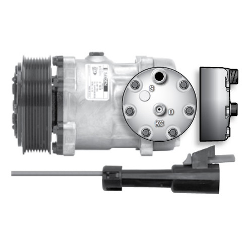 Sanden Compressor Model SD7H15 12V R134a with 130mm Poly 8 Clutch and KC Head - 75R84482 / RD-5-10286-0P by Red Dot