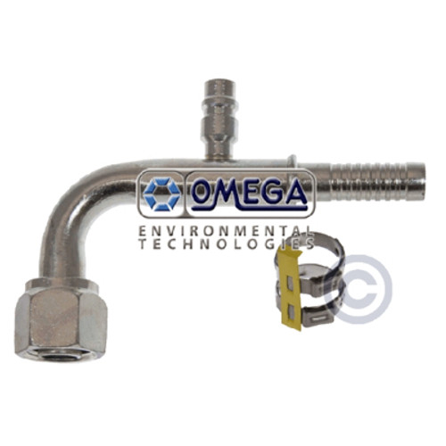 Omega Fitting 90 Deg. No. 10 Female O-Ring x No. 10 Air-O-Crimp with R134A Port - 335-AN1323-3C