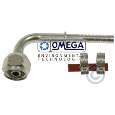 Omega 90 Deg. Female O-Ring Fitting 18mm FOR LP x No. 6 Air-O-Crimp with Clamp - 35-AN9323C