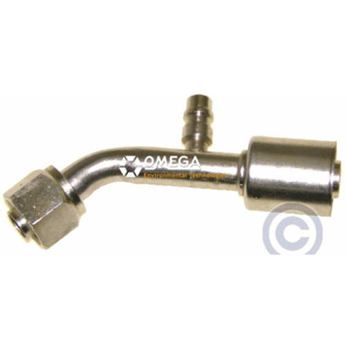 Omega 45 Deg. Fitting No. 10 Female O-Ring x No. 12 Beadlock with R134A Port - 35-S1317-3