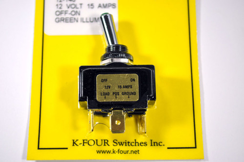 K-Four  Lever Switch with Green Incandescent Bulb Tip 12V - 12-146