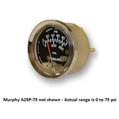 Murphy 0-75 PSI Mechanical Pressure Swichgage 2.5 in. with Polycarbonate Case - A25P-75