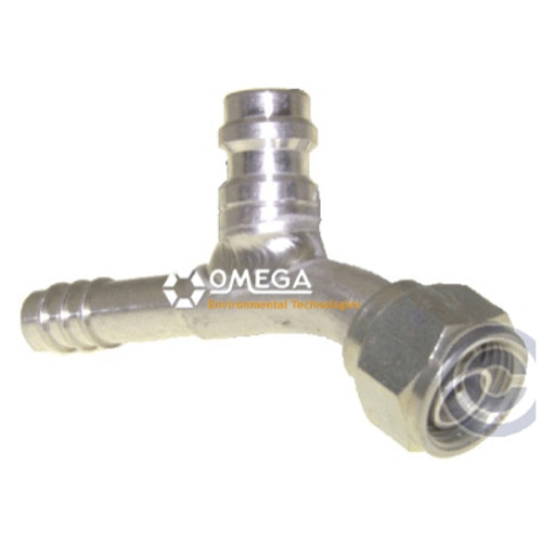 Omega 45 Deg. Aluminum Fitting No. 8 Female O-Ring Quick Coupling with R134A Port - 35-11312-3