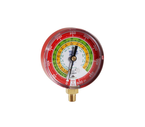 Yellow Jacket 3-1/8 in. 80mm Dry Manifold Red Pressure Fahrenheit Gauge R417A/422A/422D - 49111