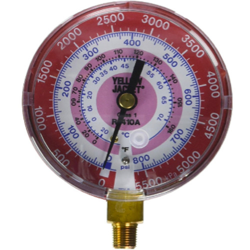 Yellow Jacket 3-1/8 in. 80mm Dry Manifold Red Pressure Celsius Gauge KPa/PSI R-32/410A - 49109