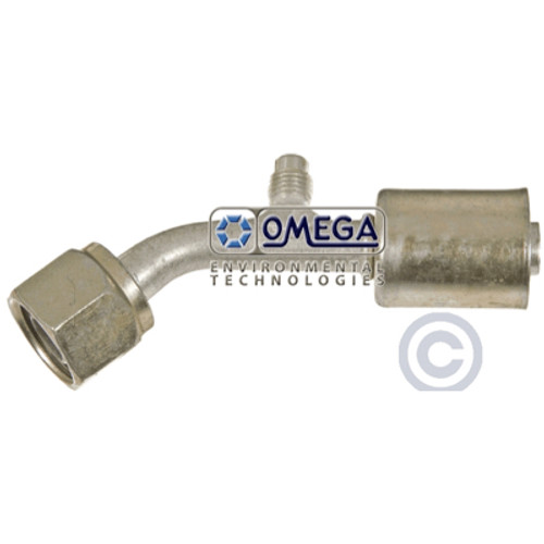 Omega 45 Deg. Aluminum Beadlock Fitting No. 6 Female O-Ring with R12 Port - 35-B1311-1