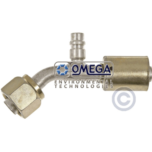 Omega 45 Deg. Aluminum Beadlock Fitting No. 6 Female O-Ring with R134A Port - 35-B1311-3