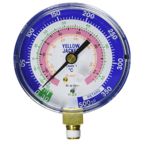 Yellow Jacket 3-1/8 in. 80mm Dry Manifold Blue Compound Celsius Gauge 30 in. -0-350 PSI R22/404A/410A - 49140