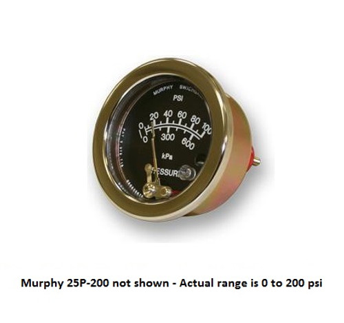 Murphy 0-200 PSI Mechanical Pressure Swichgage 2.5 in. with Plated Steel Case - 25P-200
