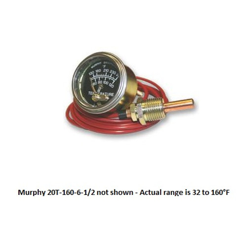 Murphy 32-160F Mechanical Temperature Swichgage 2 in. w/ 6 Ft Capillary and Plated Steel Case - 20T-160-6-1/2