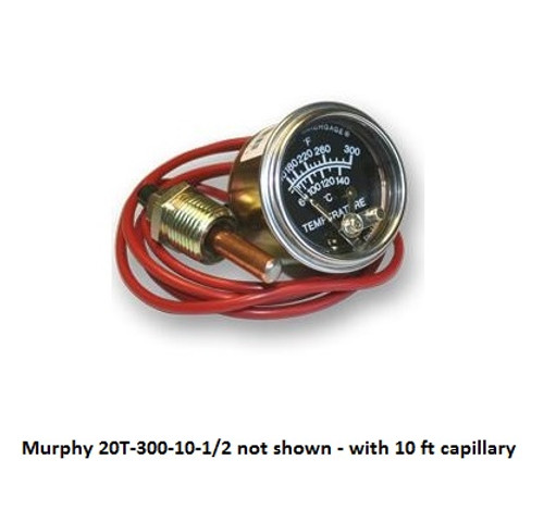 Murphy 140-300F Temperature Swichgage 2 in. w/ 10 Ft Capillary and Plated Steel Case - 20T-300-10-1/2