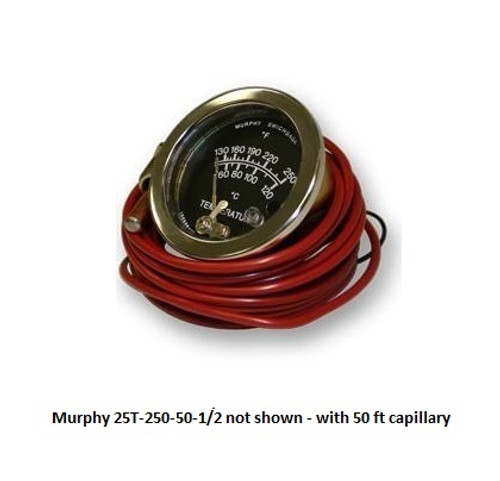 Murphy 130-250F Temperature Swichgage 2.5 in. with 50 Ft Capillary and Plated Steel Case - 25T-250-50-1/2