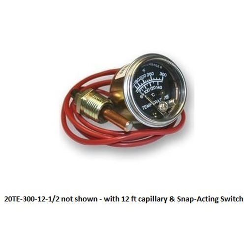 Murphy 140-300F Temperature Swichgage 2 in. w/ 12 Ft Capillary, Plated Steel Case and Snap-Acting Switch - 20TE-300-12-1/2