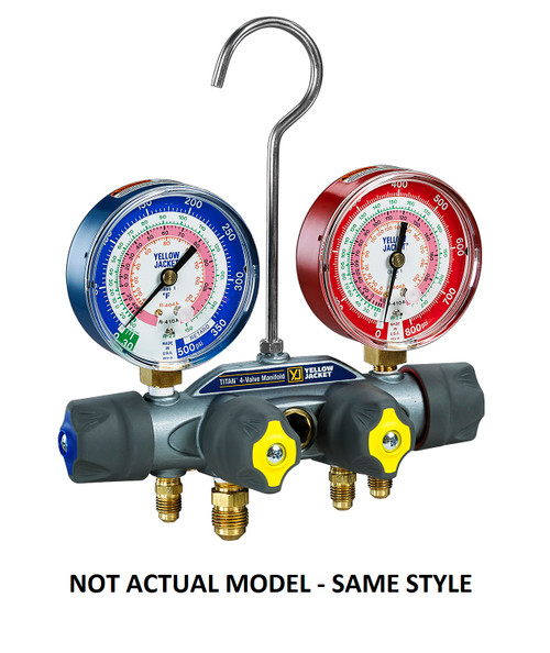 Yellow Jacket Titan 4-Valve Test Manifold Only with R/B Gauges Bar/PSI Celsius R134a/404A/407C - 49956