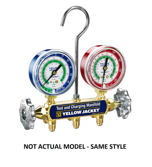 Yellow Jacket Series 41 Manifold Only with 2-1/2 in. Celsius Red/Blue Gauges Bar/PSI R134a/404A/407C - Clamshell - 41332