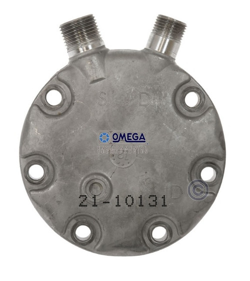 Omega Sanden SD7H15 Type JD Compressor Cylinder Head with Vertical O-Ring Fitting - 21-10131