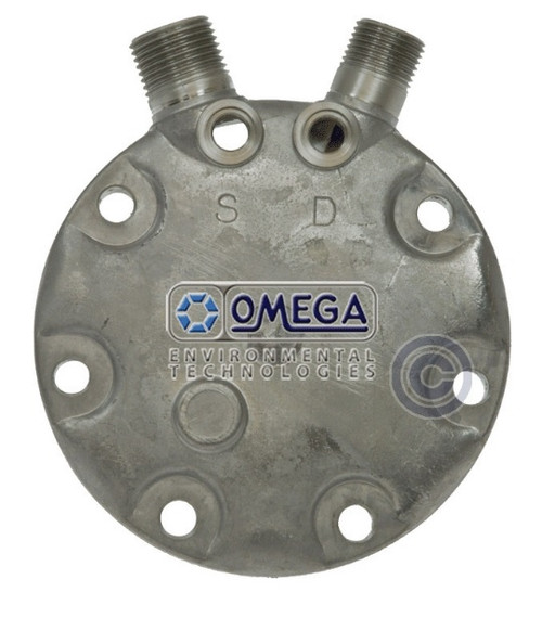 Omega Sanden SD709 Type FC Compressor Cylinder Head with Vertical O-Ring Fitting - 21-10119