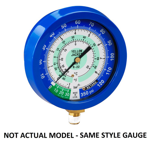 Yellow Jacket 3-1/2 in. 90 mm Blue Compound Liquid-Filled Manifold Gauge Celsius 30in.-0-116 PSI, -1 to 8 Bar, R134A/404A/407C - 49522