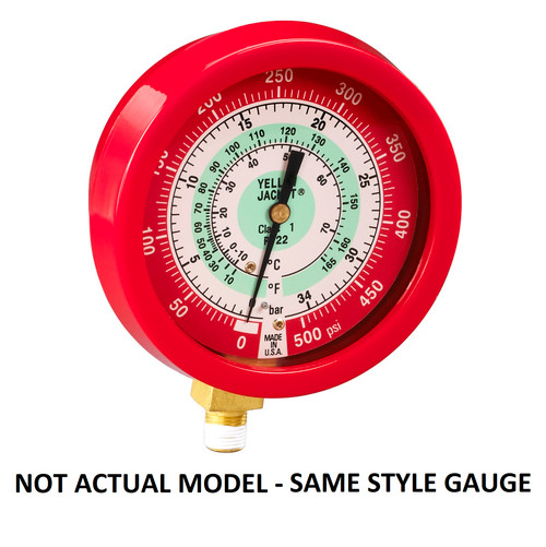 Yellow Jacket 3-1/2 in. 90 mm Red Pressure Liquid-Filled Manifold Gauge F/C 0-800 PSI, 0 to 55 Bar, R410A - 49519
