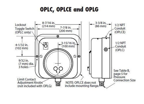 Murphy OPLC-S-20000 Mechanical 0-20000 PSI Surface Mount Pressure Swichgage with Low Limit Lockout Switch - Bulk Pkg