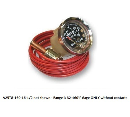 Mechanical 32-160F Temperature Murphygage 2.5 in. with 16 Ft Capillary - Without Contact - A25TG-160-16-1/2 by Murphy