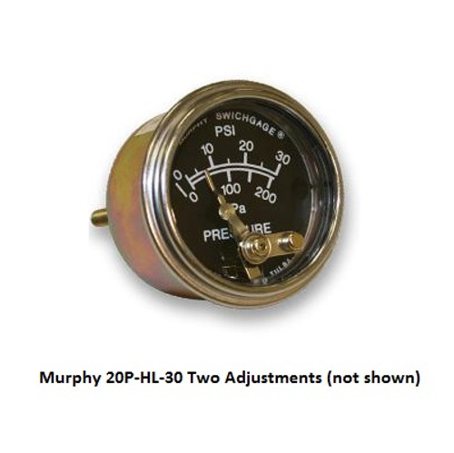 Murphy 0-30 PSI Mechanical Pressure Swichgage 2 in. with High/Low Contacts - Plated Steel - 20P-HL-30