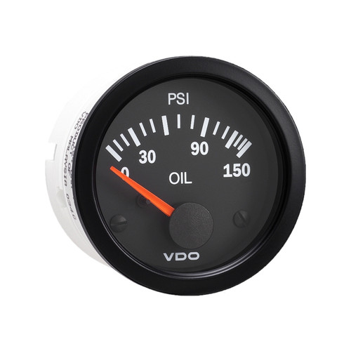 VDO Vision Black 150 PSI Electric Oil Pressure Gauge 12V with VDO Sender and US Thread Adapters - 350 1081