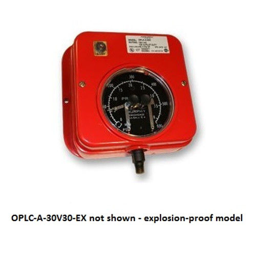 Murphy Explosion-Proof 30 in. Vacuum - 30 PSI Surface Mount Pressure Swichgage with Low Limit Lockout Switch - OPLC-A-30V30-EX