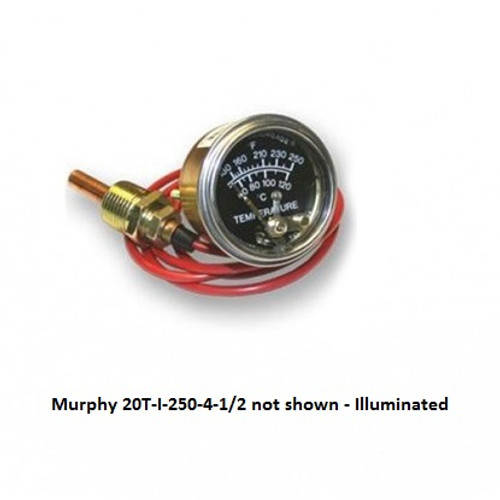 Murphy 130-250F Mechanical Temperature Swichgage 2 in. w/ 4 Ft Capillary and Plated Steel Case - Illuminated - 20T-I-250-4-1/2