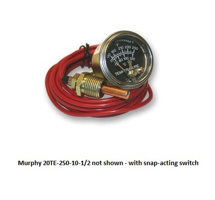Murphy 130-250F Temperature Swichgage 2 in. w/ 10 Ft Capillary, Plated Steel Case and Snap-Acting Switch - 20TE-250-10-1/2
