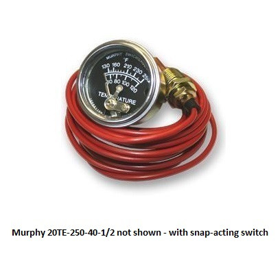 Murphy 130-250F Temperature Swichgage 2 in. w/ 40 Ft Capillary, Plated Steel Case and Snap-Acting Switch - 20TE-250-40-1/2