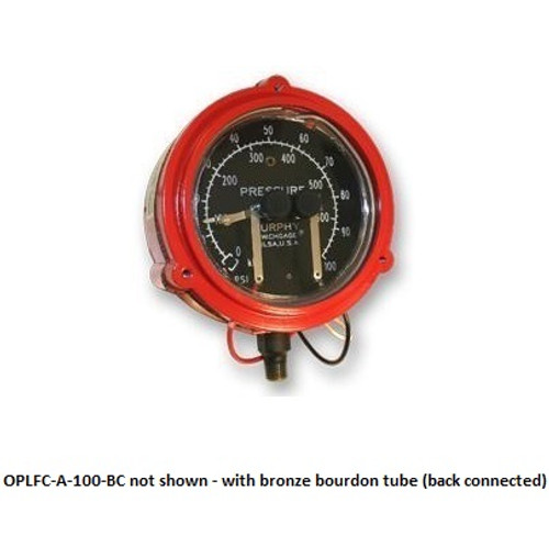 Murphy 0-100 PSI Panel Mount Mechanical Pressure Swichgage with Bronze Bourdon Tube - Back Connected - OPLFC-A-100-BC