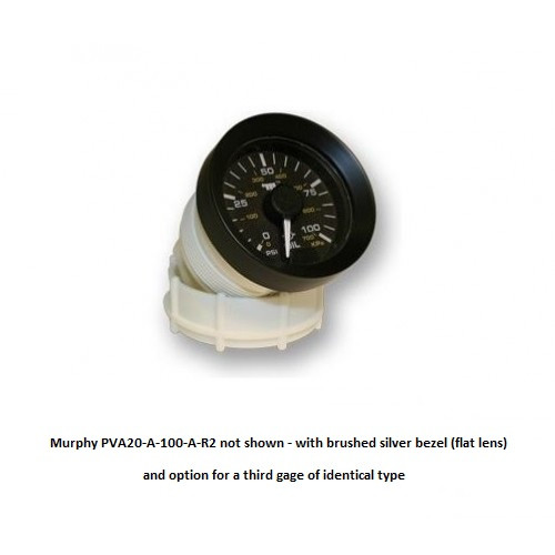 Murphy 100 PSI/700 kPa Powerview Analog Engine Oil Pressure Gage 2 in. with Brushed Silver Bezel - Flat Lens - PVA20-A-100-A-R2
