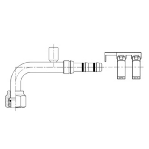 Kysor 90 Deg. Female O-Ring Fitting 8 x 8 with 16mm Service Port/R134a Port - 2660025