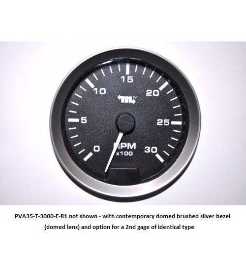 Murphy 3000 RPM PowerView Analog Tachometer Gage 3.5 in. with Contemporary Domed Brushed Silver Bezel - Domed Lens - PVA35-T-3000-E-R1