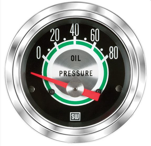 Stewart Warner Green Line Electrical Oil Pressure Gauge 0-80 PSI 12V 2-1/16 in. - 306BB 