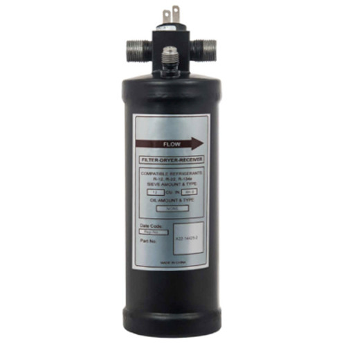 MEI Steel Receiver Drier 2.5 in. Diameter x 8 in. Length with 3/8 in. No. 6 MIO Inlet/Outlet - Top Glass - 7120