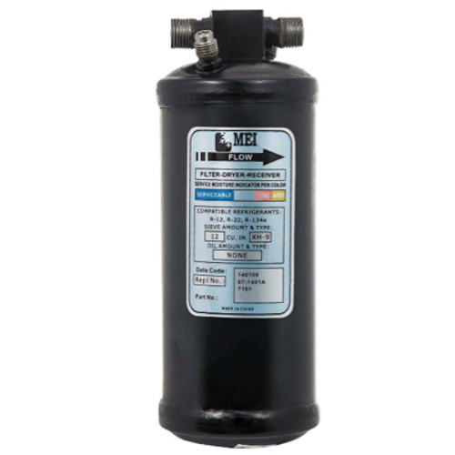 MEI Steel Receiver Drier 3 in. Diameter x 8 in. Length with 3/8 in. No. 6 MIO Inlet/Outlet and Side Fuse Plug - Top Glass - 7161